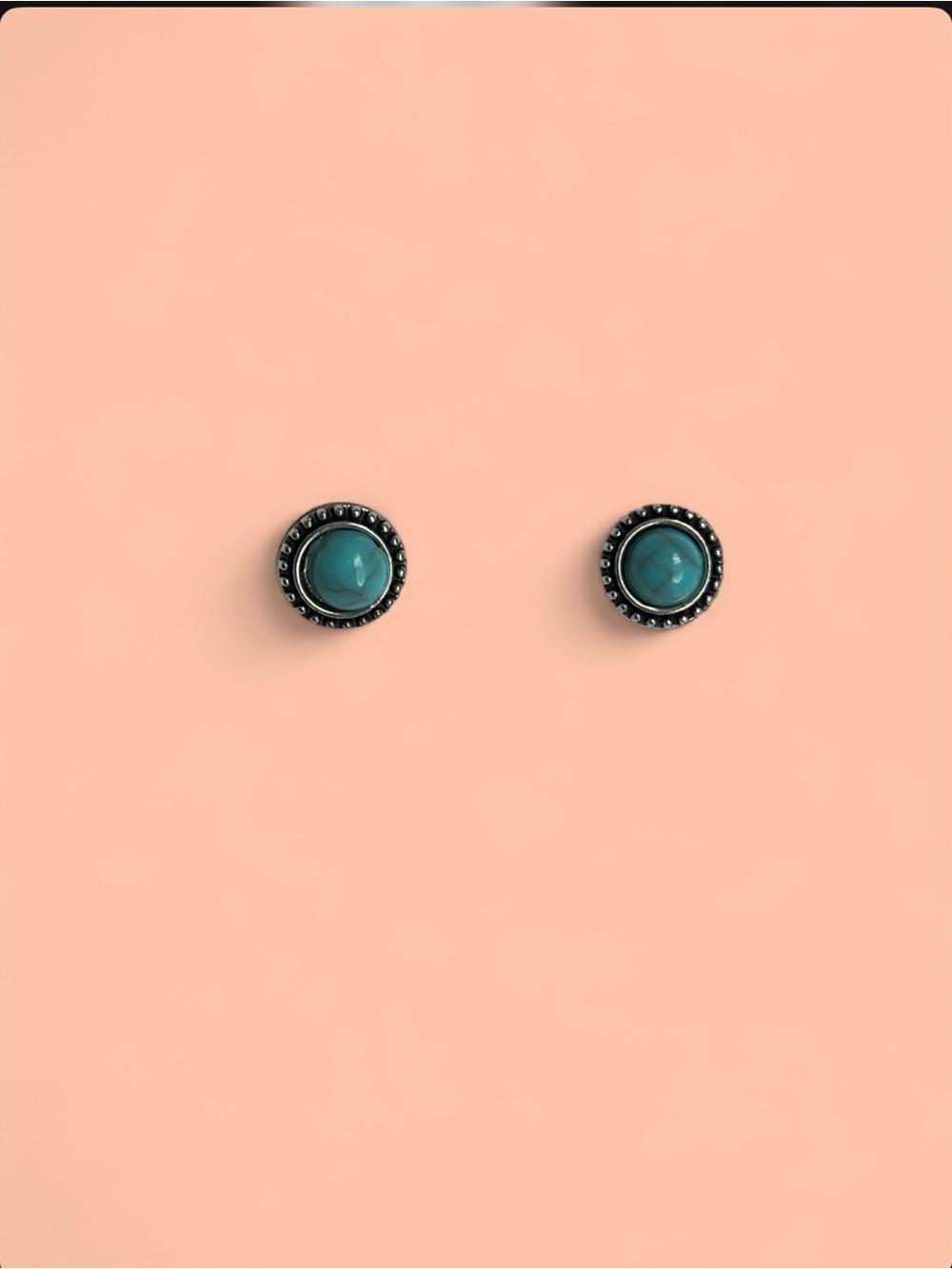 Turquoise Stone Silver Stud Earrings - Women Jewelry